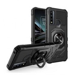 Double Layer Tech Armor Rotating Cube Ring Holder Kickstand Magnetic Car Mount Plate Armor Case for TCL 30 XE 5G (Black)